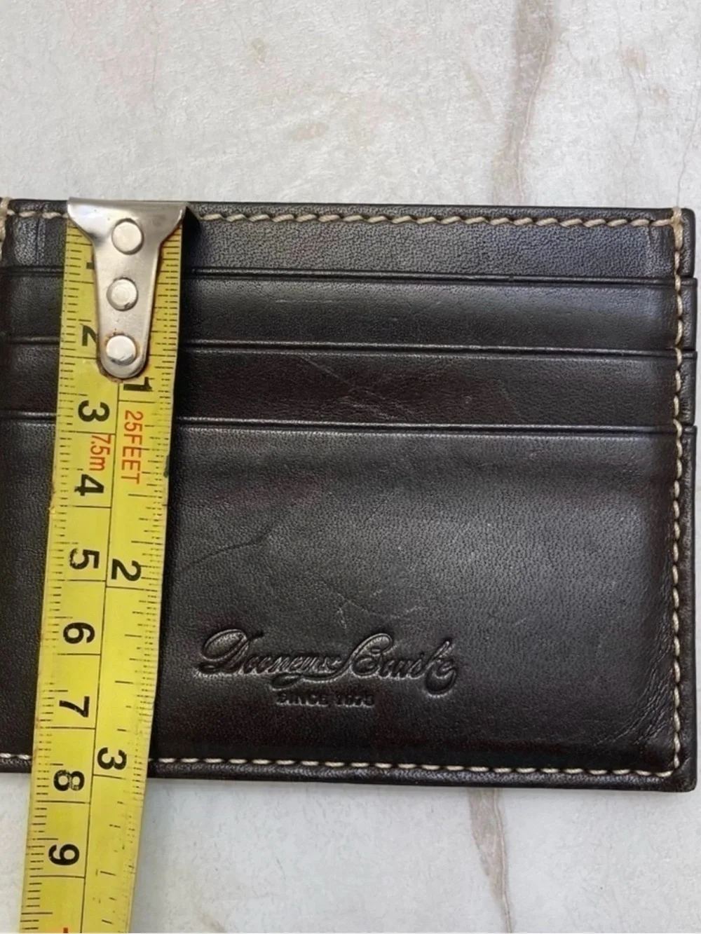 NWT Dooney & Bourke Brown Leather Card Holder with Red ID Window